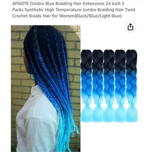 Ombre Braiding Hair Extensions (5 Pack), Black/Blue/ Light Blue, New